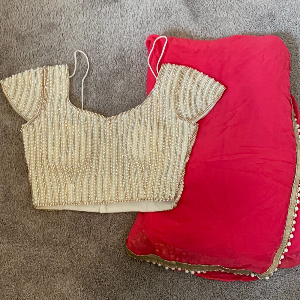 Coral pink Saree and blouse